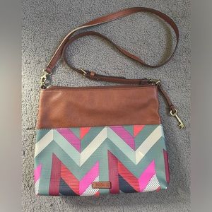 Fossil Fiona Crossbody, Leather, Multi-Color Geometric Chevron